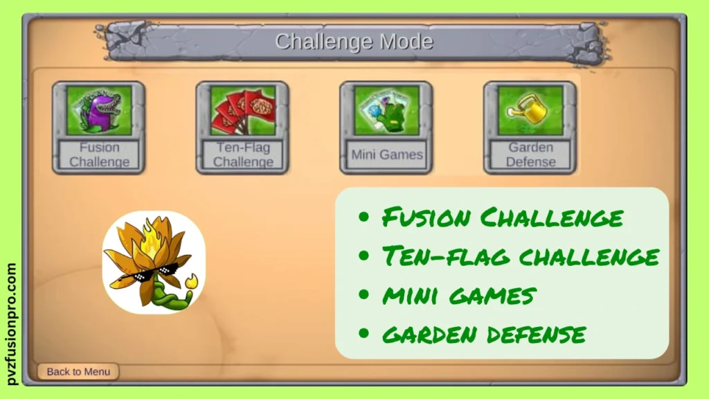 Challenge mode options in Plants vs Zombies fusion edition 