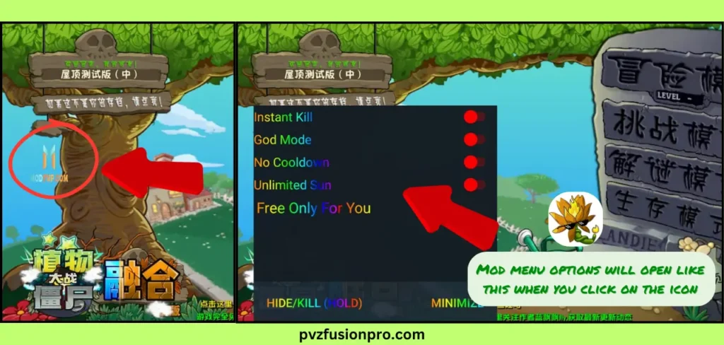 Mod menu and customizations in pvz fusion