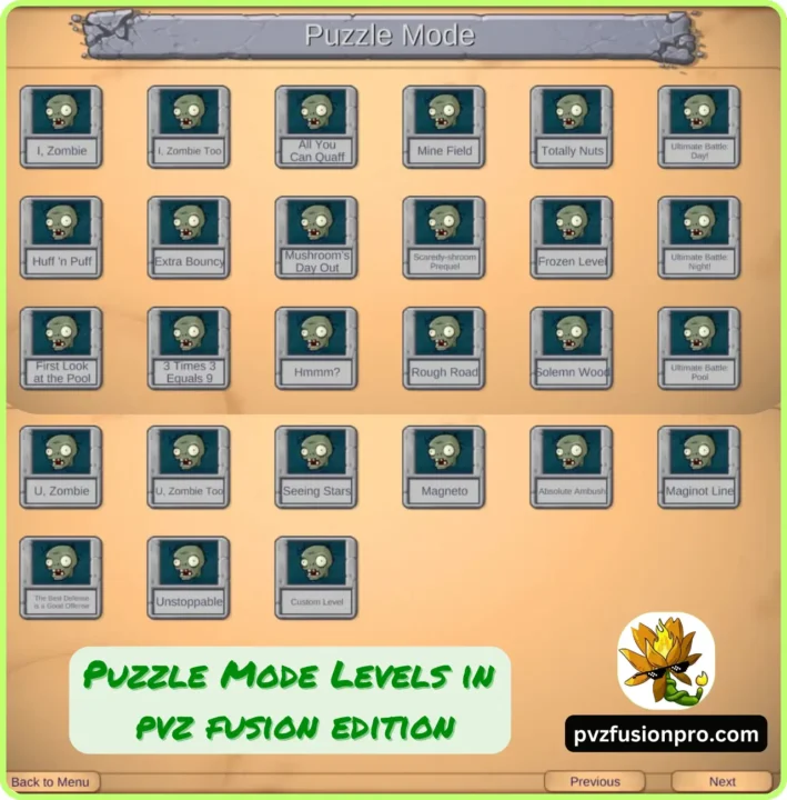 27 Puzzle mode levels and their names