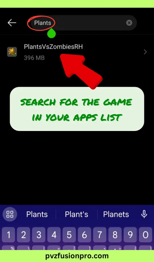 Searching for the PVZ fusion app in your system